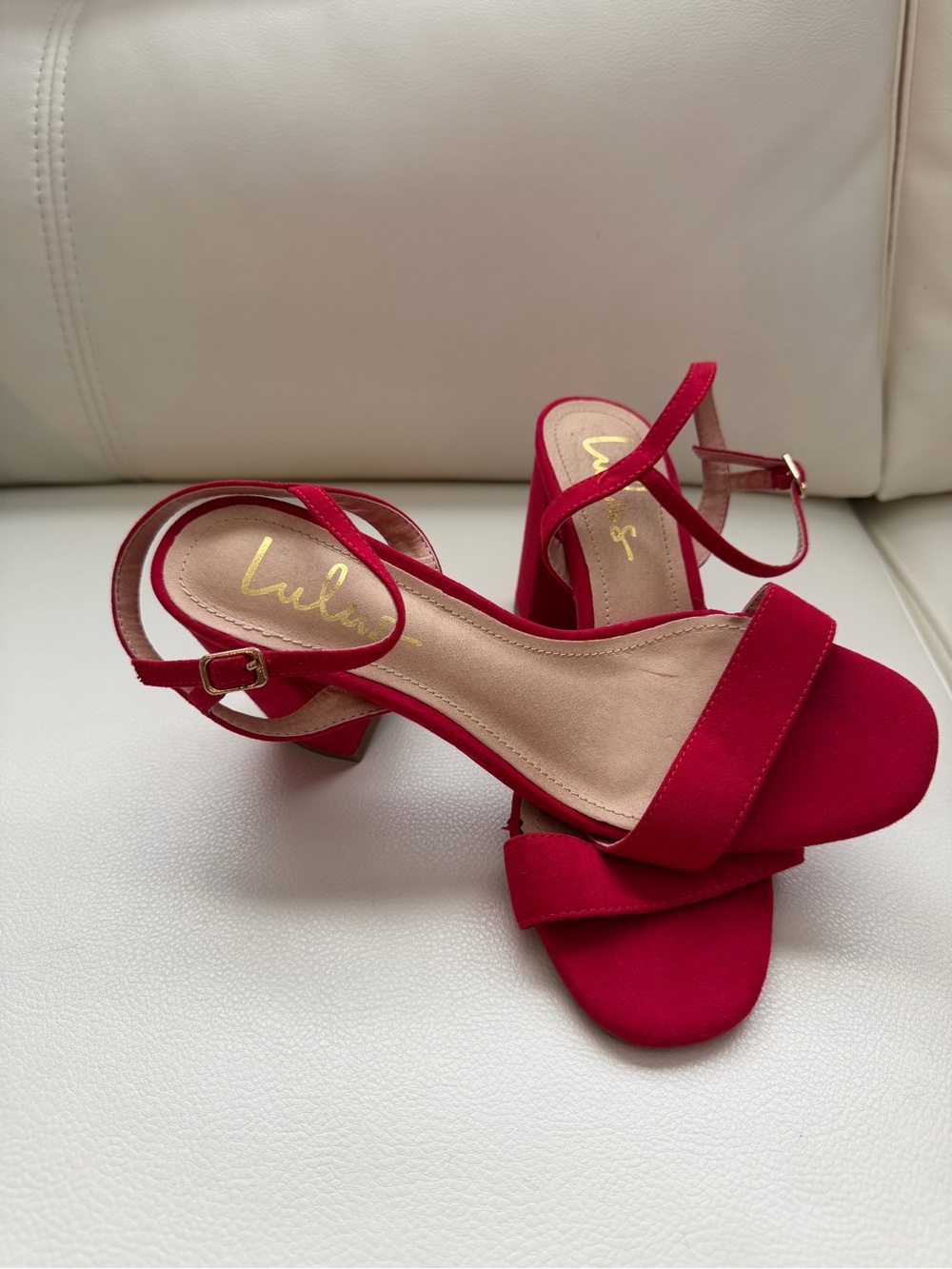 Lulus Red Satin Strappy High Heel Sandals Size 8